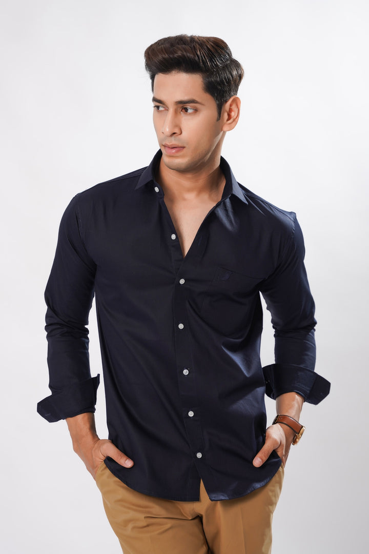 Palermo Navy Blue Solid Oxford Cotton Premium Plaid Shirt - ROYALTAIL