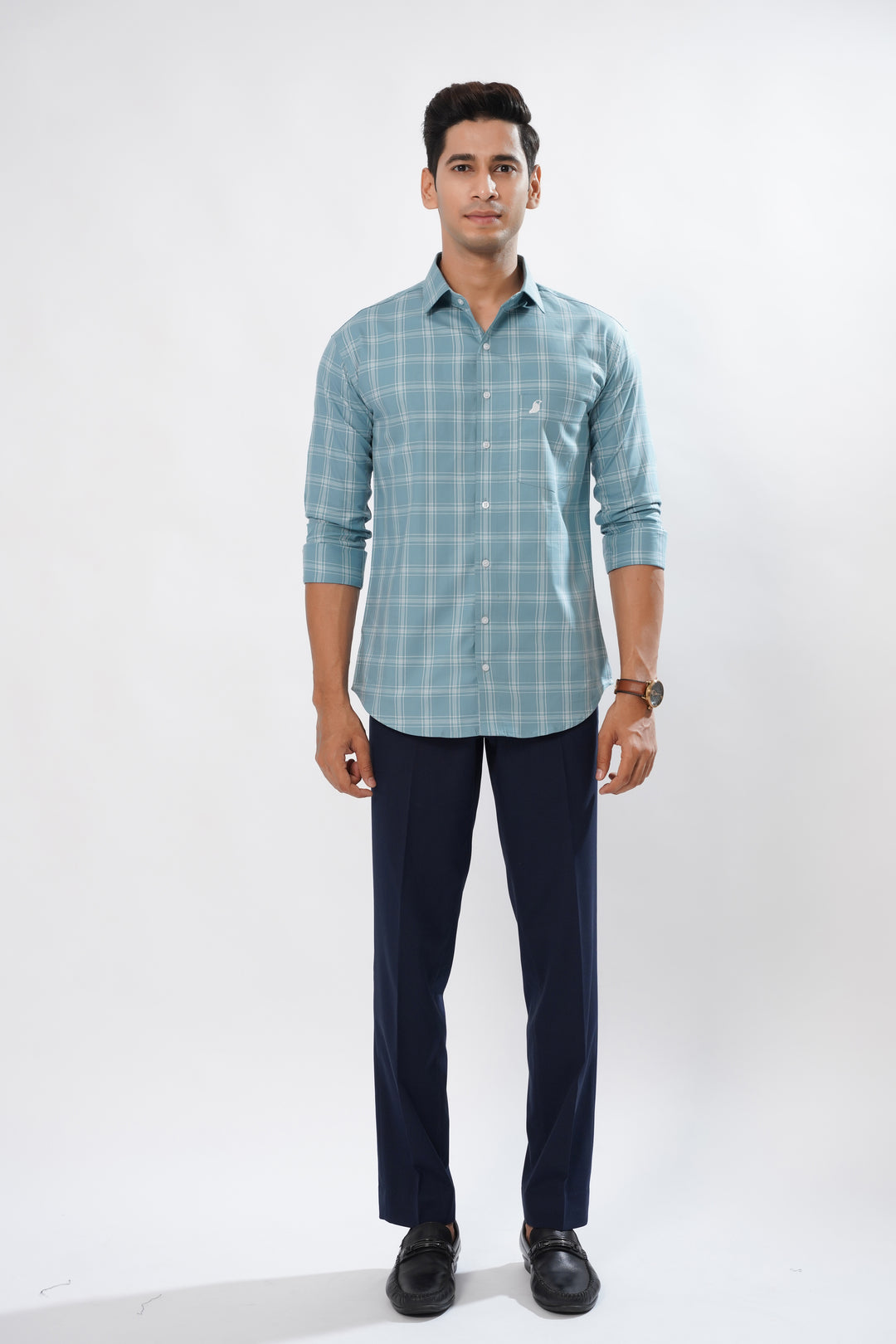 Cornflower Blue Check Oxford Cotton Premium Shirt - ROYALTAIL
