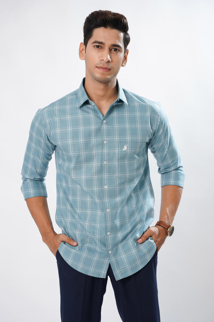 Cornflower Blue Check Oxford Cotton Premium Shirt - ROYALTAIL