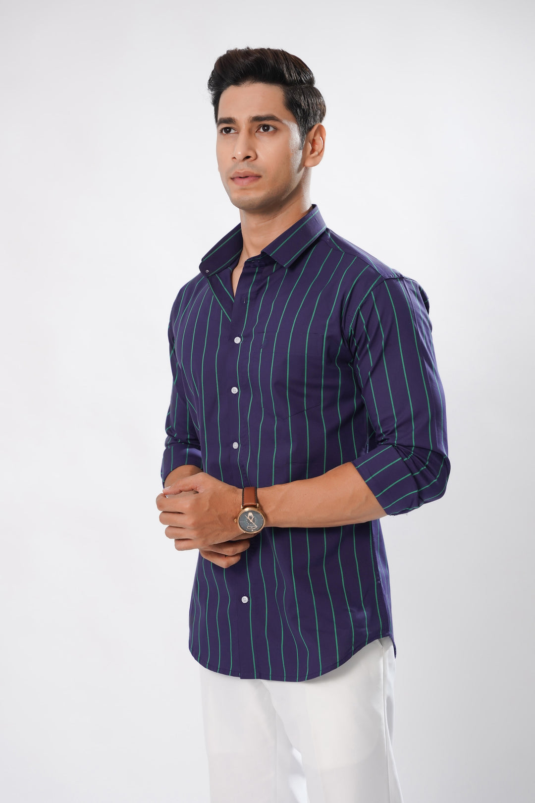 Copperline Navy Blue Striped Cotton Premium Shirt - ROYALTAIL