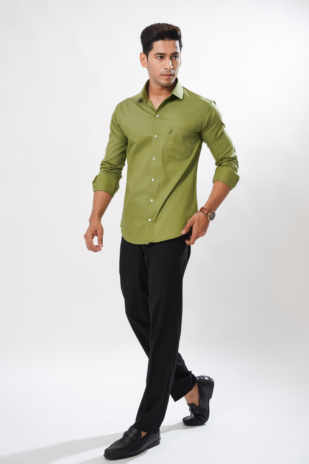 Olive Green Oxford Cotton Premium Plaid Shirt - ROYALTAIL