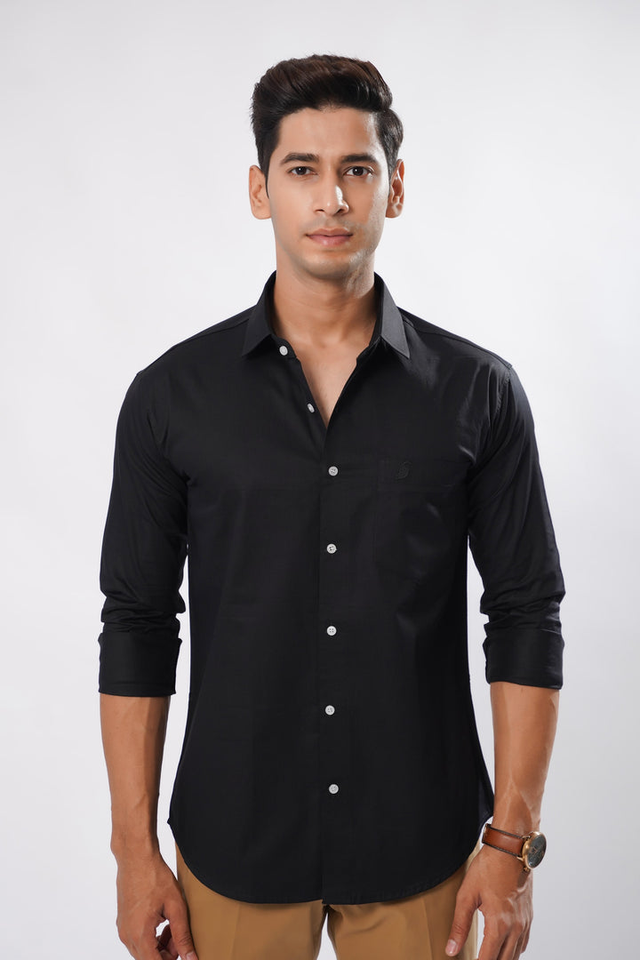 Midnight Black Luxurious Cotton Plaid Shirt - ROYALTAIL