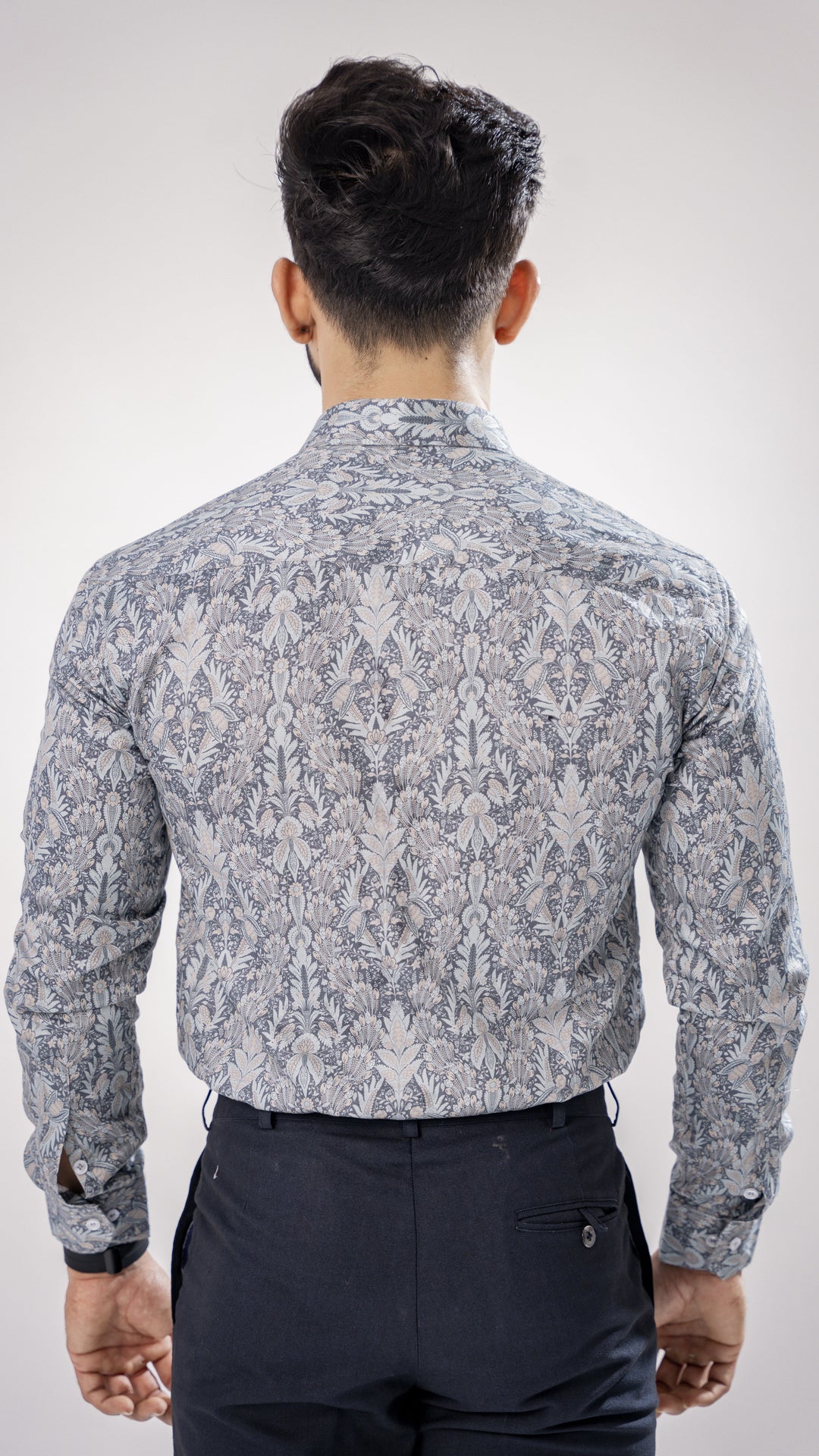 DARK GRAY FLORAL PRINTED PREMIUM COTTON SHIRT - Royaltail