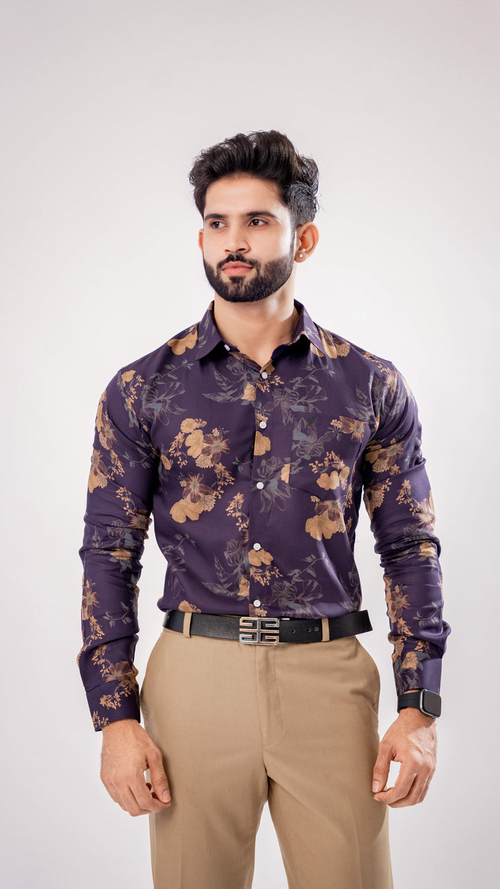 ZERMATT PURPLE FLORAL AND FOLK PAISLEY PRINTED PREMIUM COTTON SHIRT - Royaltail