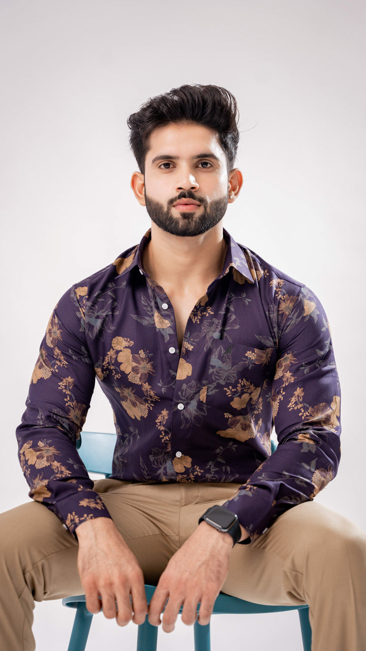 ZERMATT PURPLE FLORAL AND FOLK PAISLEY PRINTED PREMIUM COTTON SHIRT - Royaltail