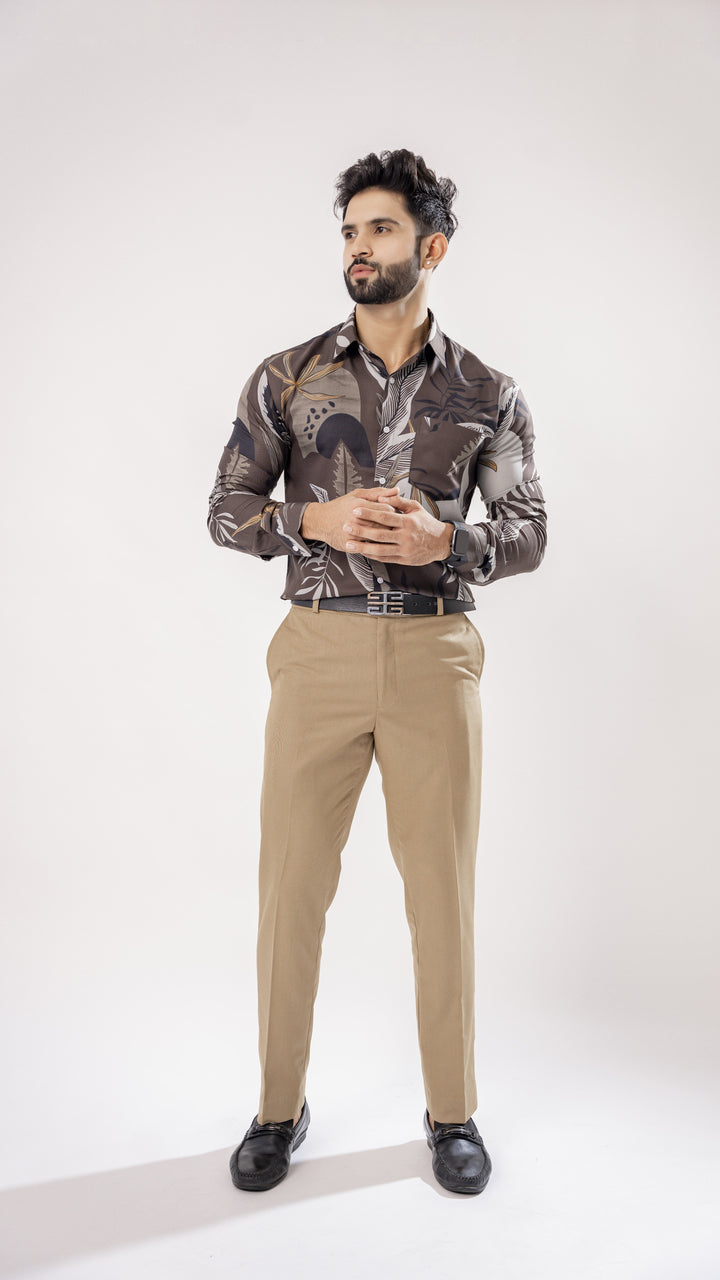 DUBROVNIK BROWN FLORAL AND PAISLEY PRINTED PREMIUM COTTON SHIRT - Royaltail