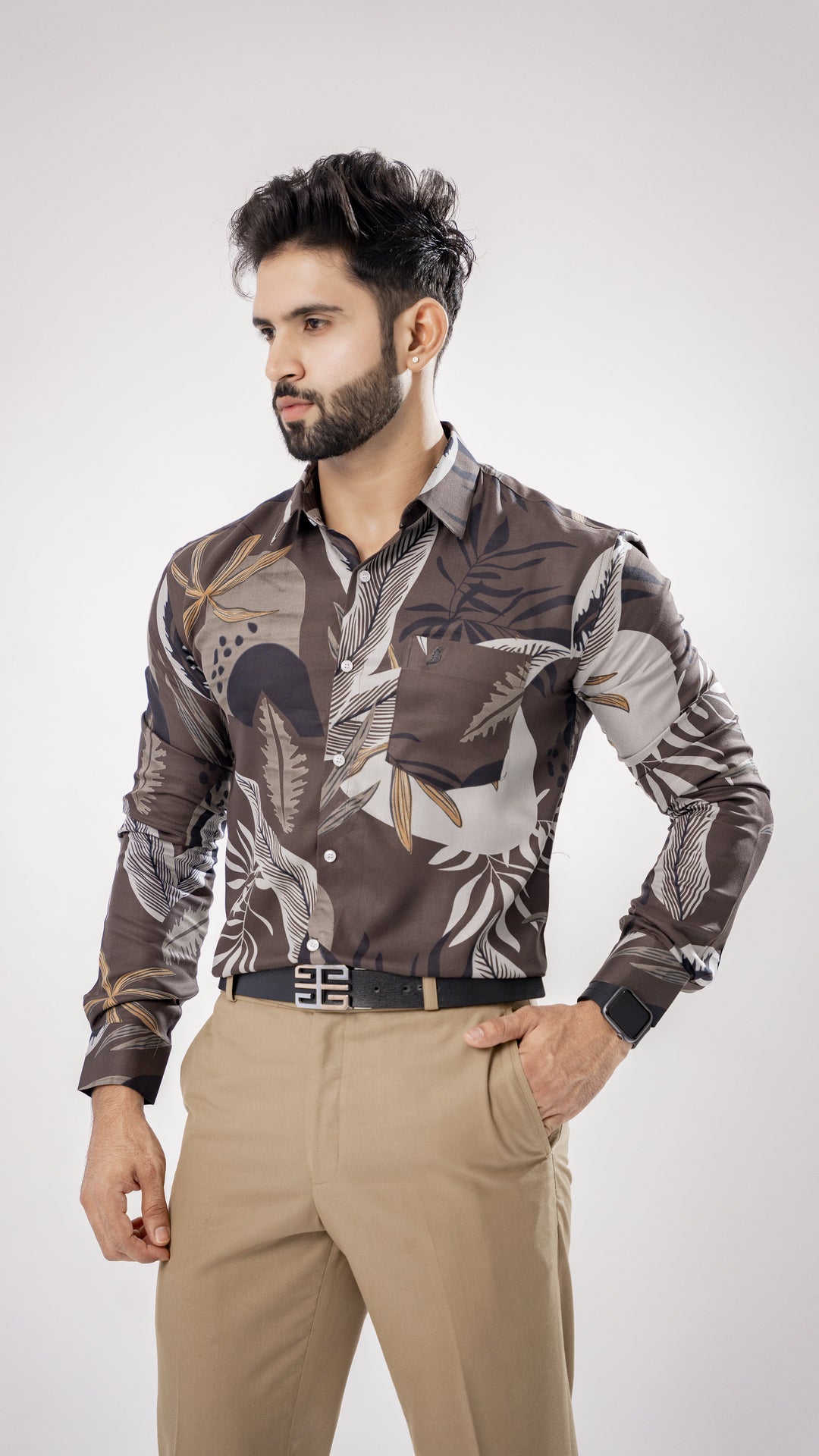 DUBROVNIK BROWN FLORAL AND PAISLEY PRINTED PREMIUM COTTON SHIRT - Royaltail