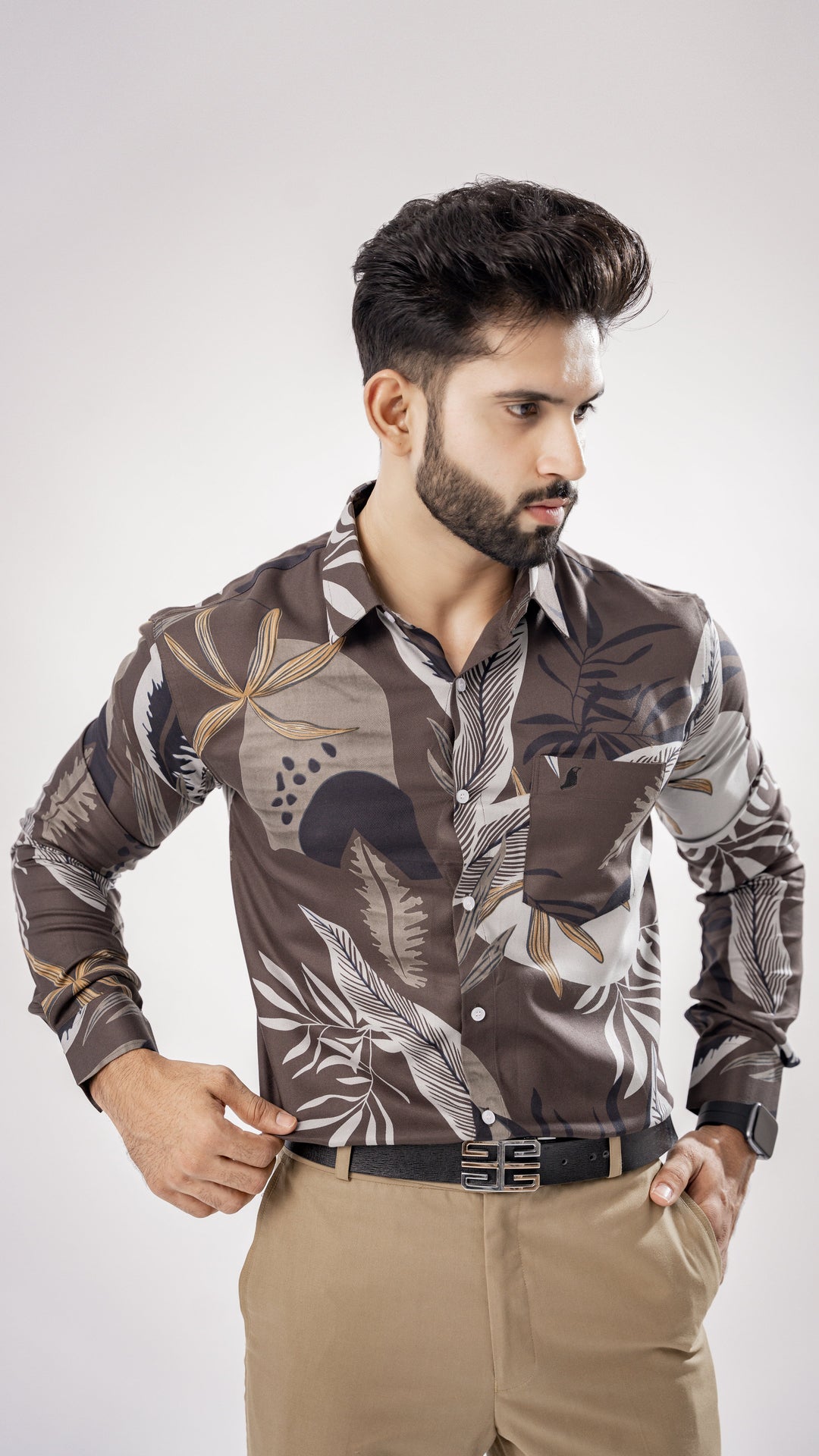 DUBROVNIK BROWN FLORAL AND PAISLEY PRINTED PREMIUM COTTON SHIRT - Royaltail