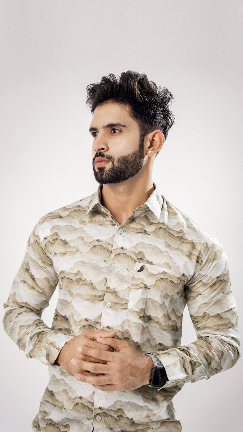WHITE AND GRAY MARBLE PRINT SUPER SOFT PREMIUM COTTON SHIRT - Royaltail