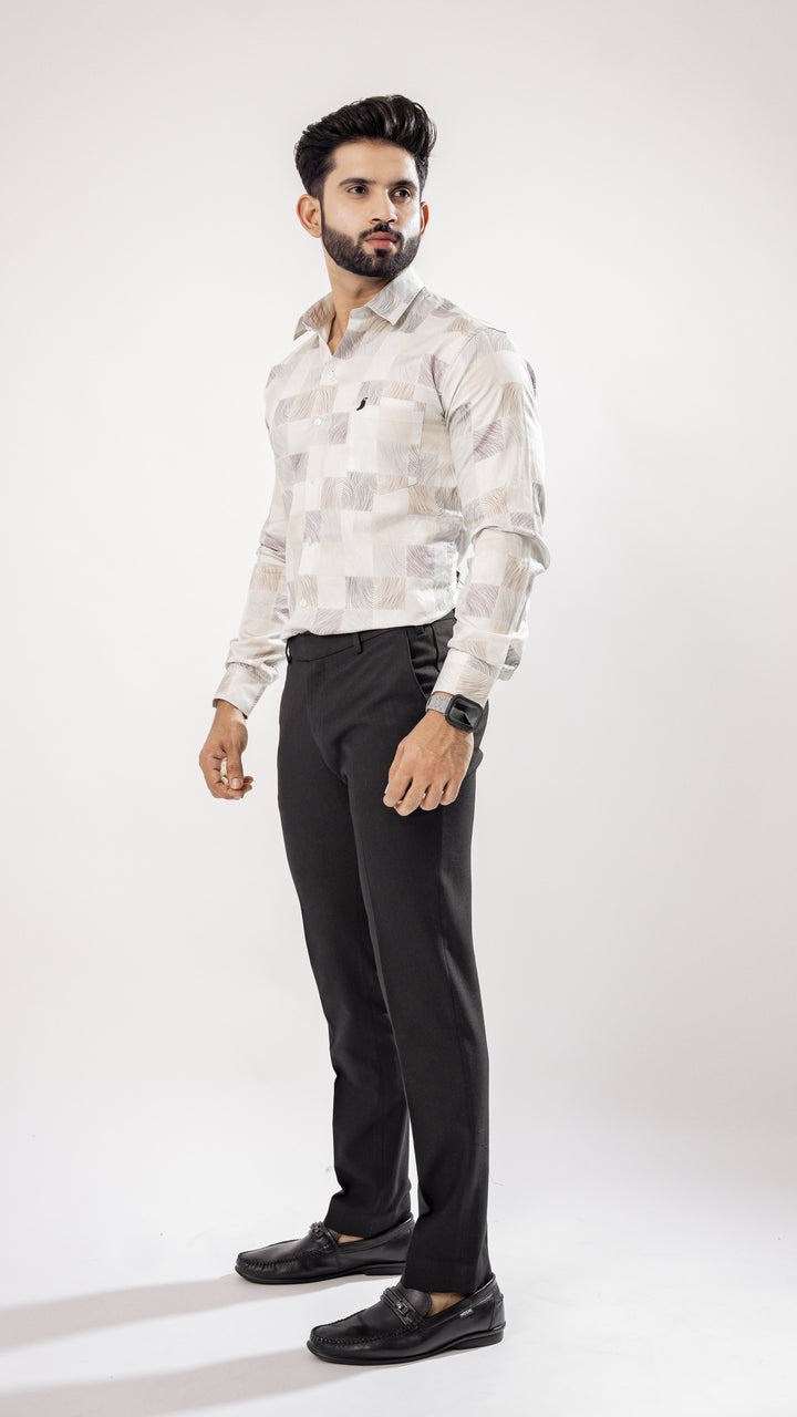 BRIGHT WHITE AND SQURE PRINT SUPER SOFT PREMIUM COTTON SHIRT - Royaltail