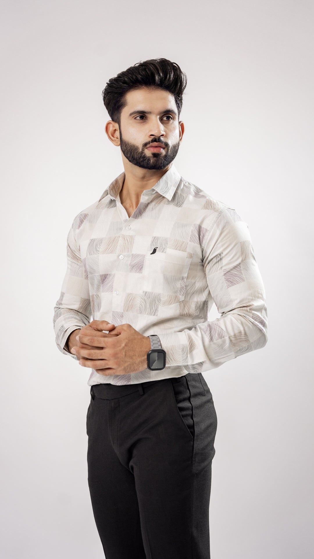 BRIGHT WHITE AND SQURE PRINT SUPER SOFT PREMIUM COTTON SHIRT - Royaltail