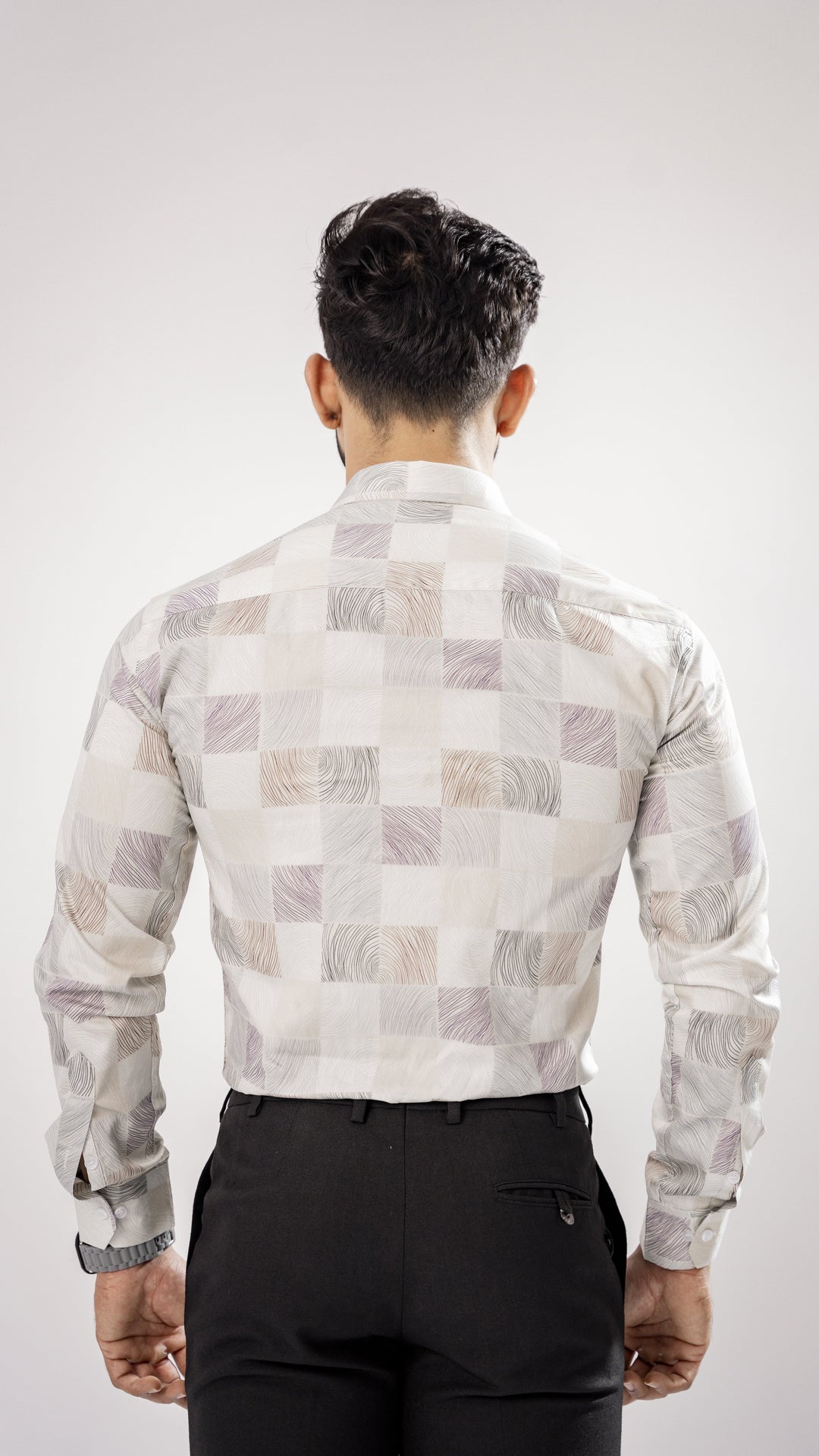 BRIGHT WHITE AND SQURE PRINT SUPER SOFT PREMIUM COTTON SHIRT - Royaltail