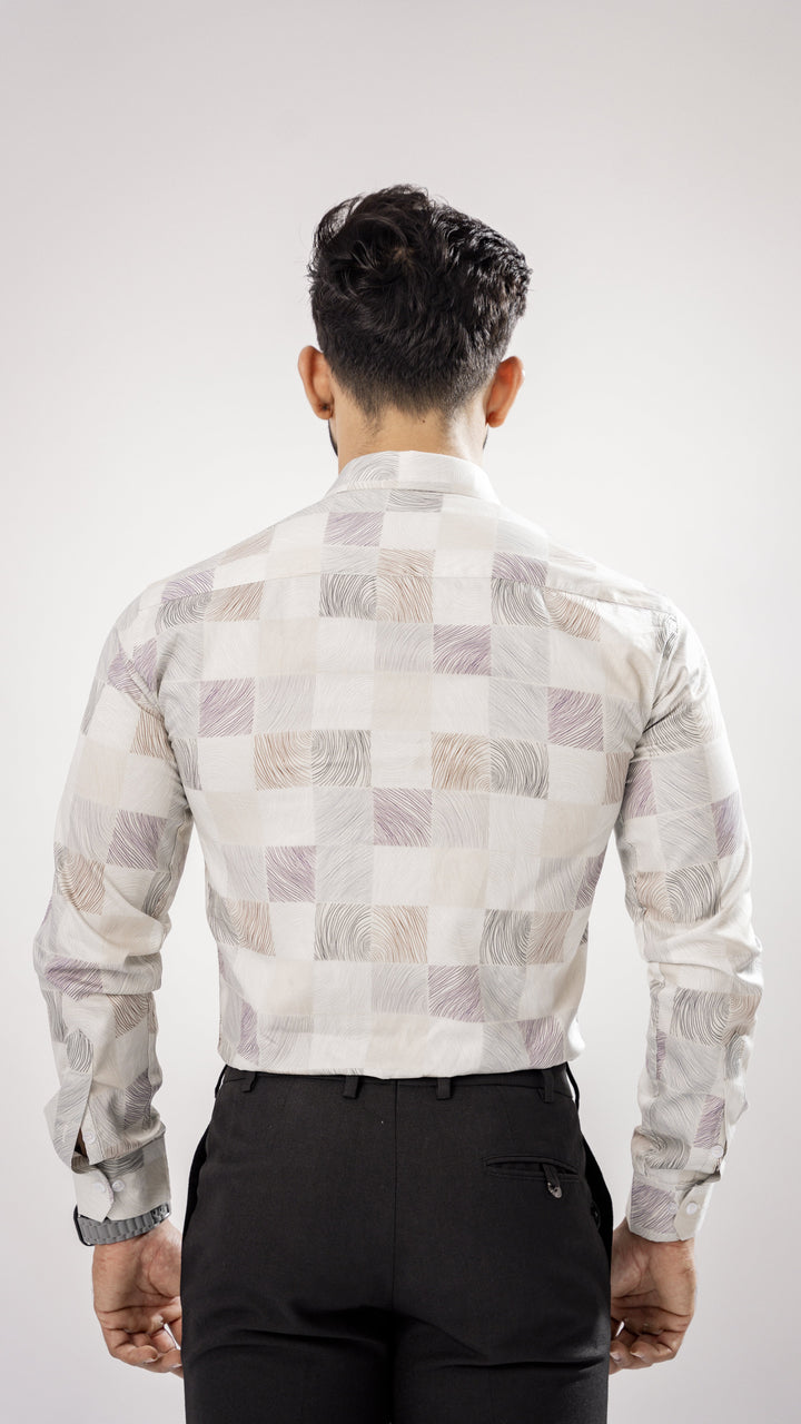 BRIGHT WHITE AND SQURE PRINT SUPER SOFT PREMIUM COTTON SHIRT - Royaltail