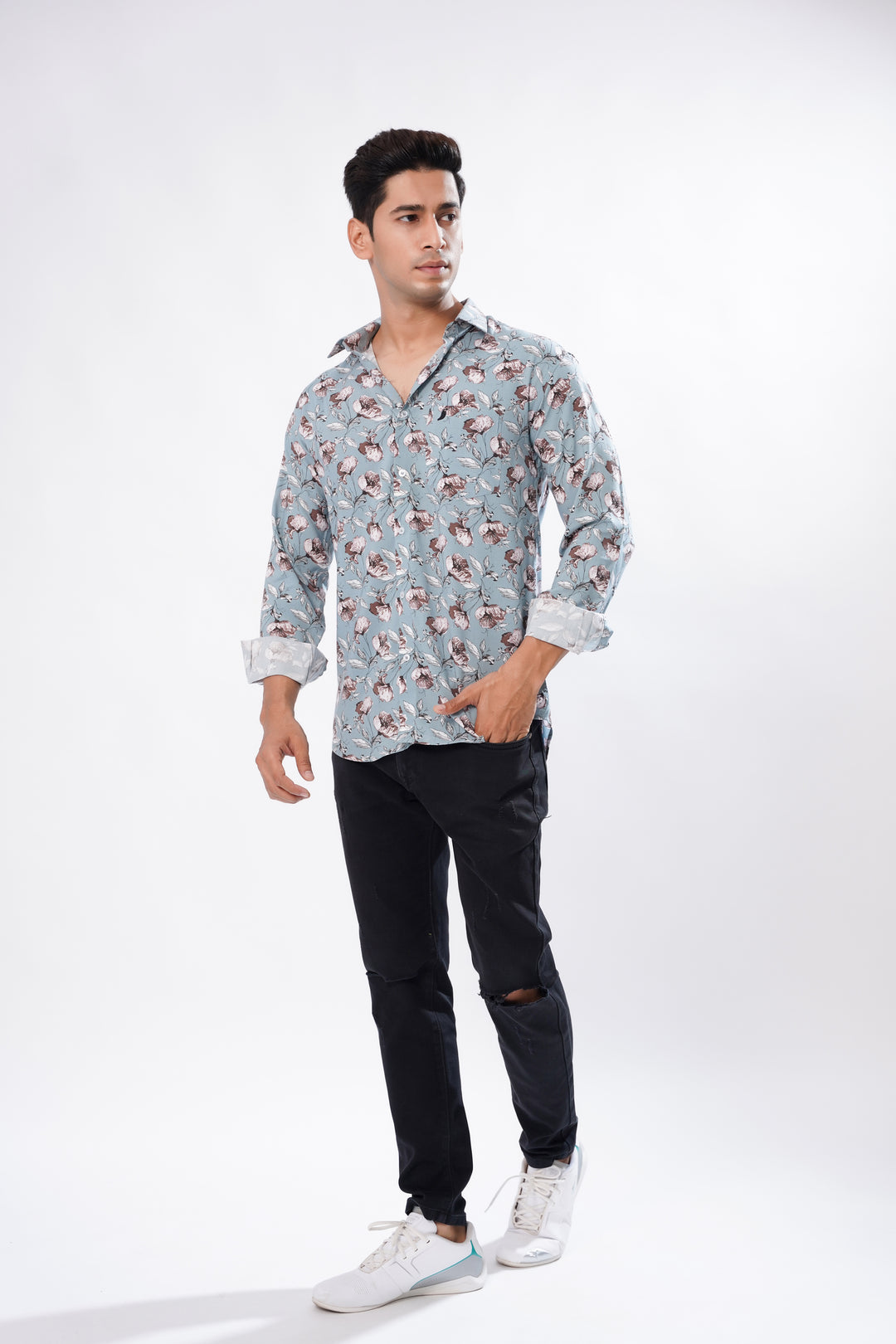 Natural Blue And Brown Paisely  Print Super Soft Premium Cotton Shirt - ROYALTAIL