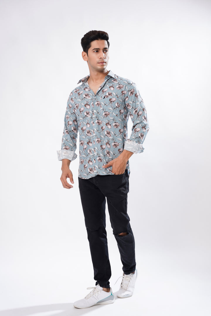 Natural Blue And Brown Paisely  Print Super Soft Premium Cotton Shirt - ROYALTAIL