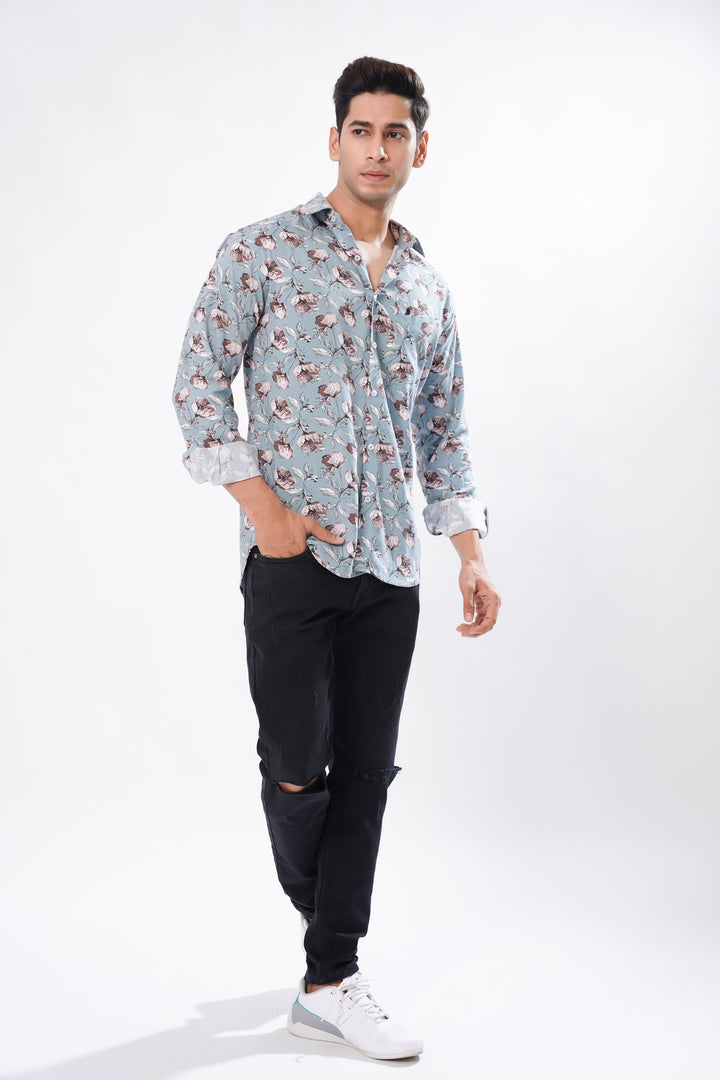 Natural Blue And Brown Paisely  Print Super Soft Premium Cotton Shirt - ROYALTAIL