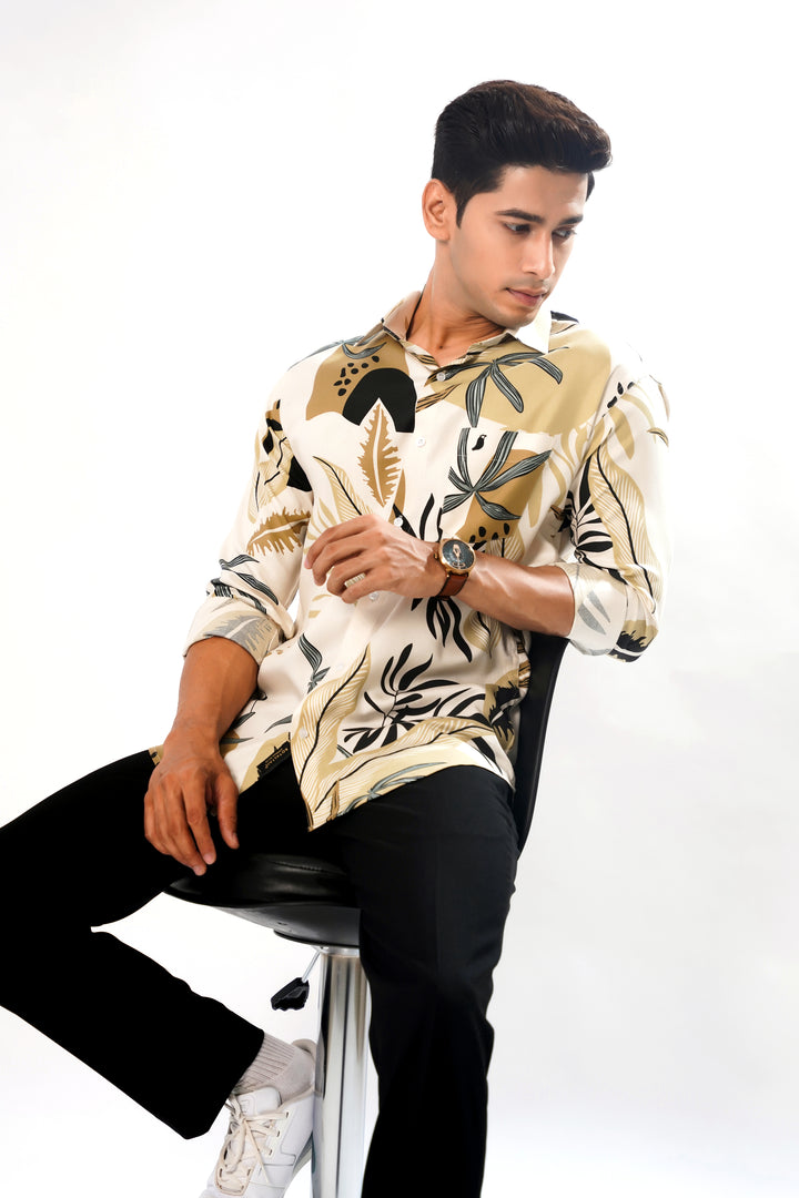 Farina Light Brown Print Super Soft Premium Cotton Shirt