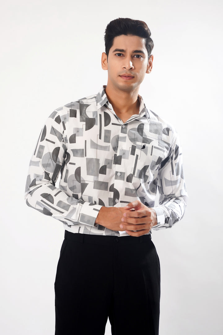 White Marble Print Super Soft Premium Cotton Shirt - ROYALTAIL