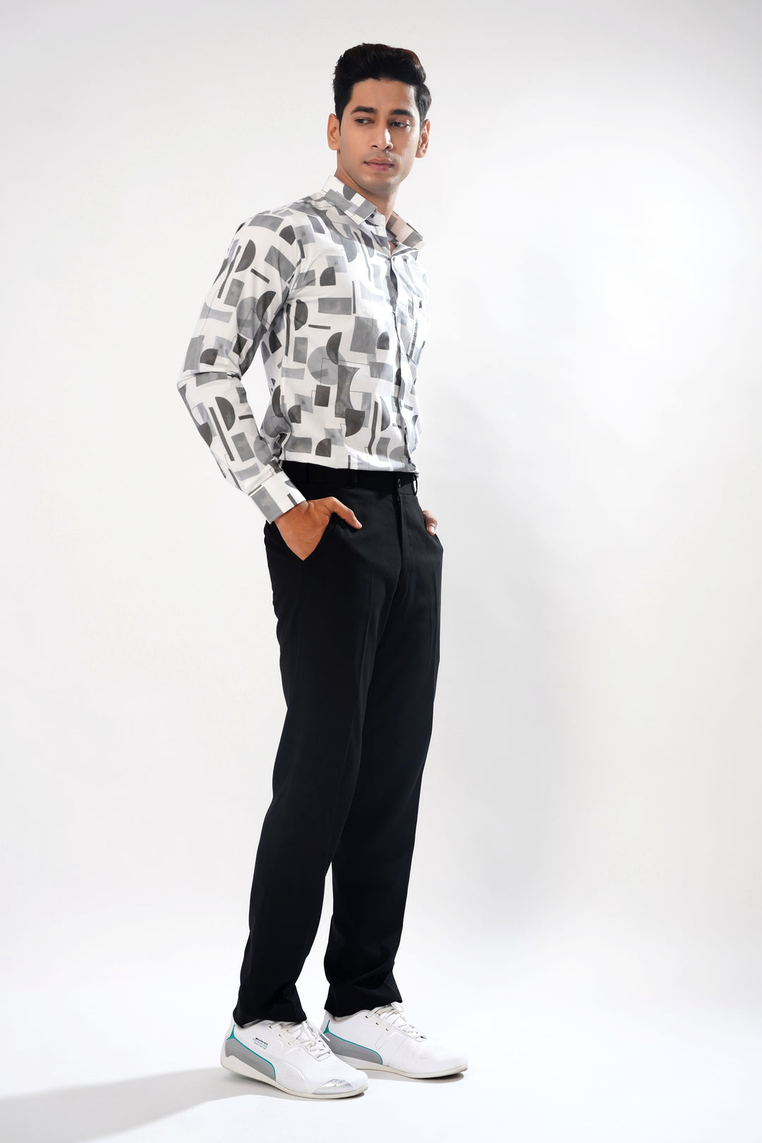 White Marble Print Super Soft Premium Cotton Shirt - ROYALTAIL