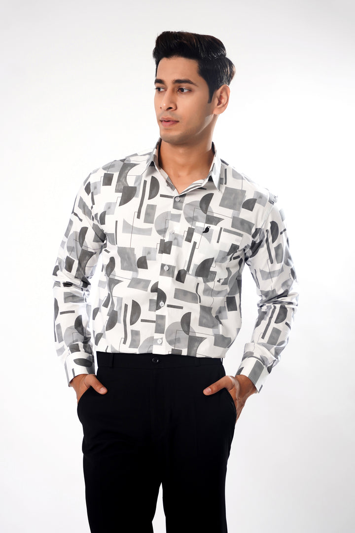 White Marble Print Super Soft Premium Cotton Shirt - ROYALTAIL