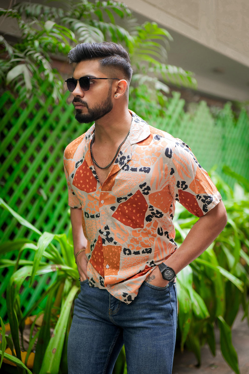 Brown And White Print Super Soft Premium Cuban Collar Half Sleeve Shirt - ROYALTAIL