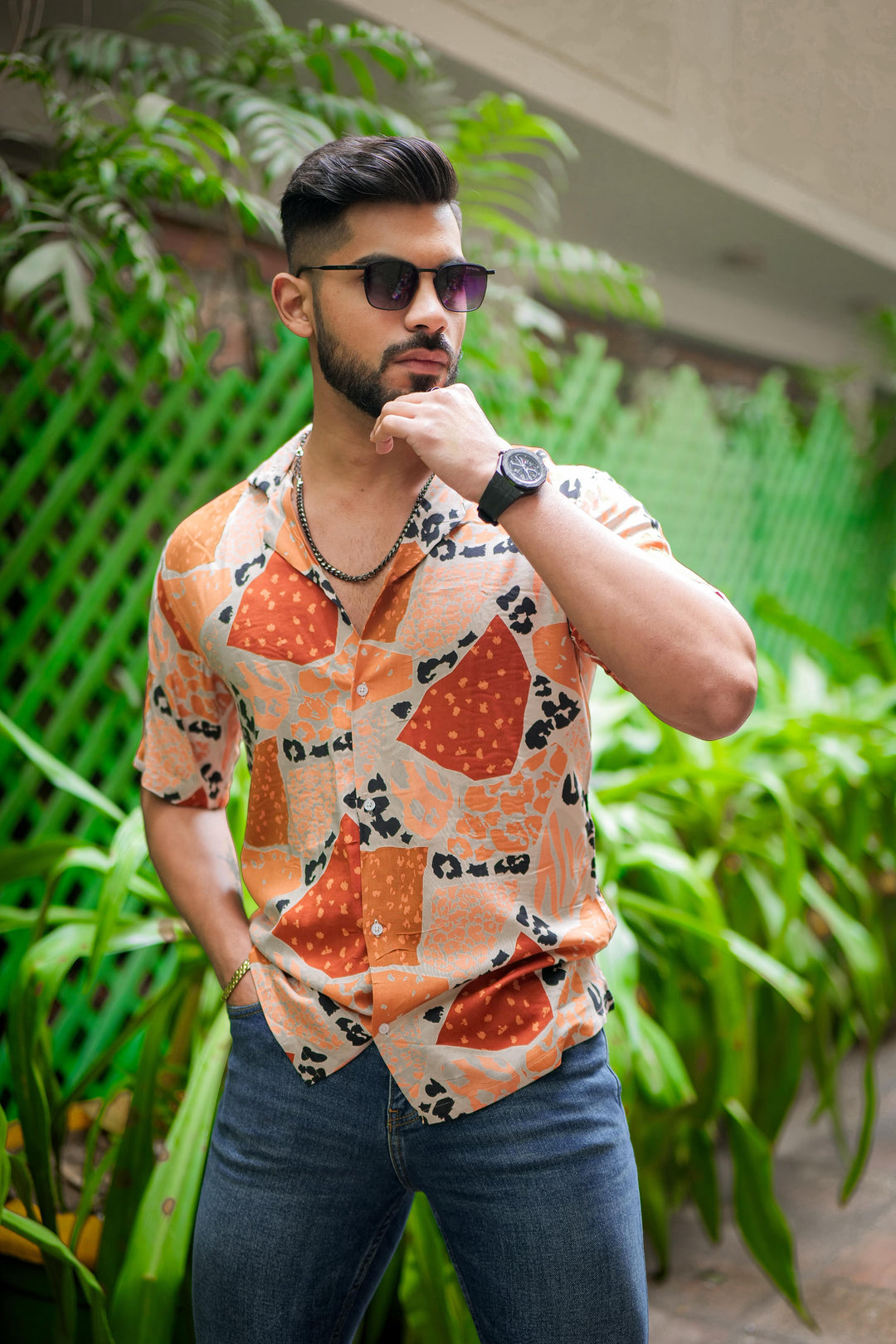 Brown And White Print Super Soft Premium Cuban Collar Half Sleeve Shirt - ROYALTAIL