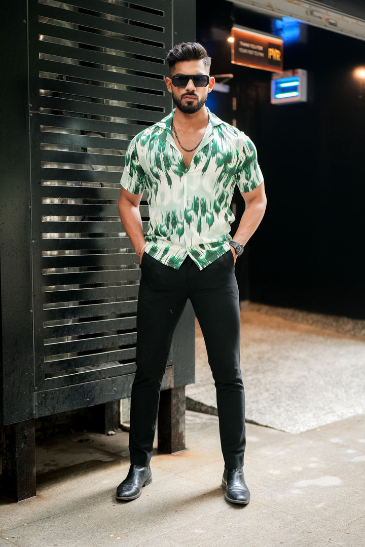Green Matrix Print Super Soft Premium Cuban Collar Half Sleeve Shirt - ROYALTAIL