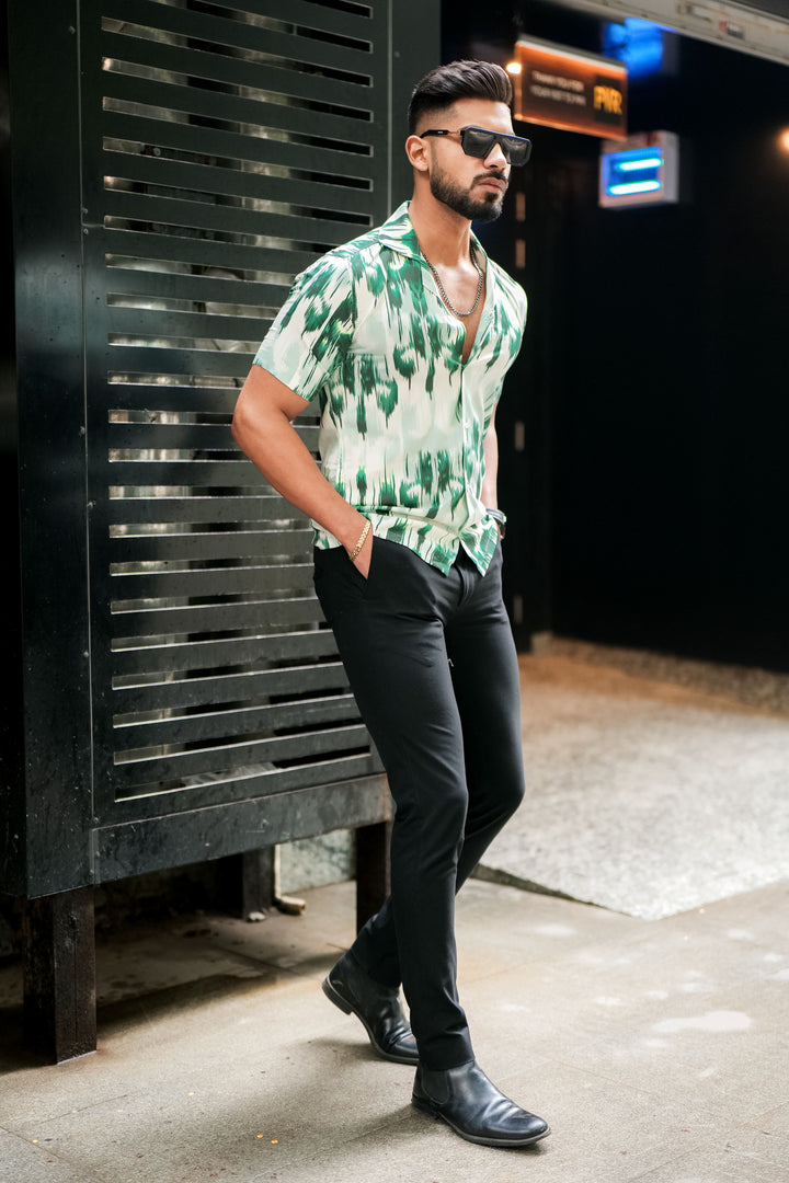 Green Matrix Print Super Soft Premium Cuban Collar Half Sleeve Shirt - ROYALTAIL