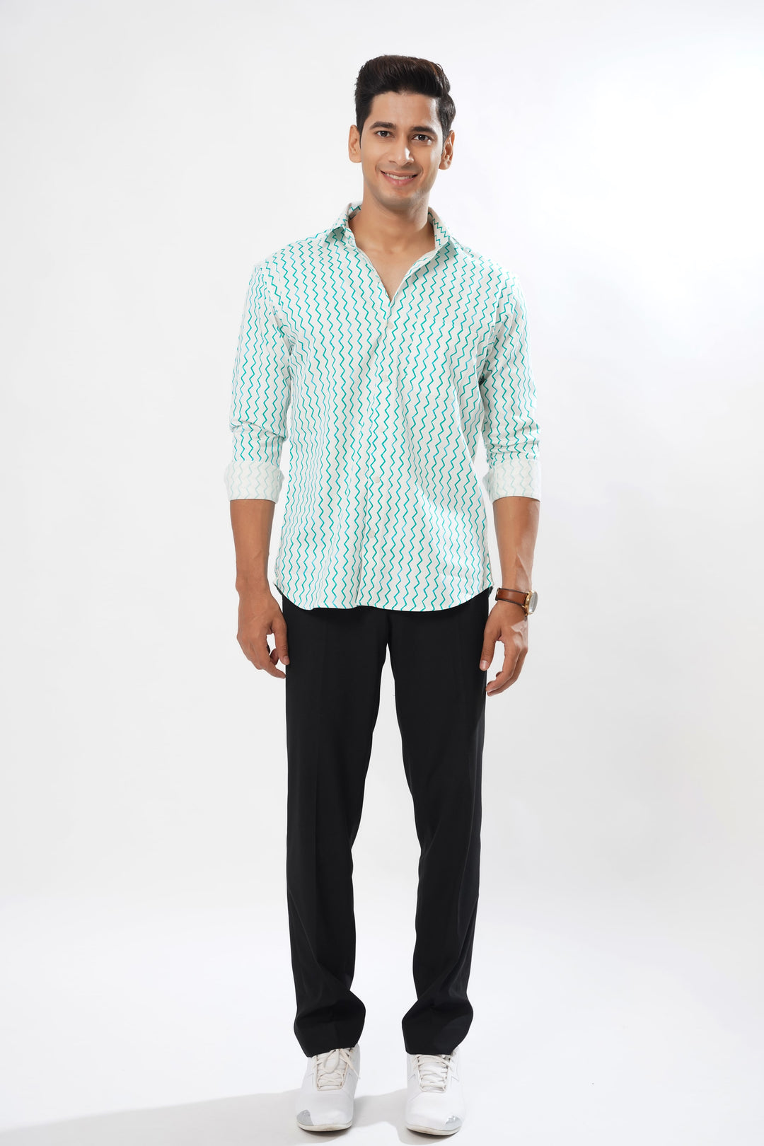 Turquoise Curved Printed Premium Designed Cotton Shirt - ROYALTAIL