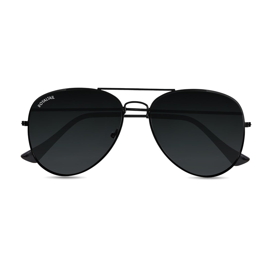 Black Classic Glass and Black Frame Aviator Sunglasses for men and Women - ROYALTAIL