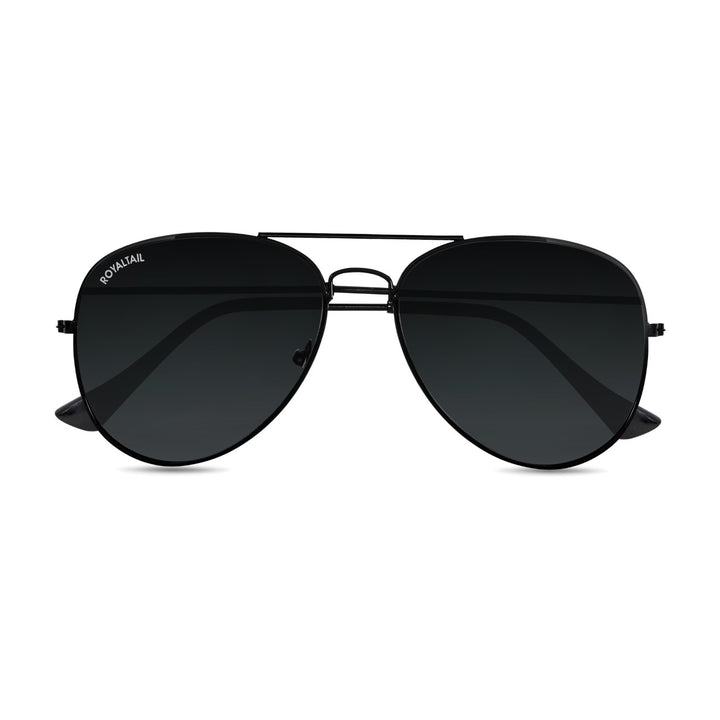 Black Classic Glass and Black Frame Aviator Sunglasses for men and Women - ROYALTAIL