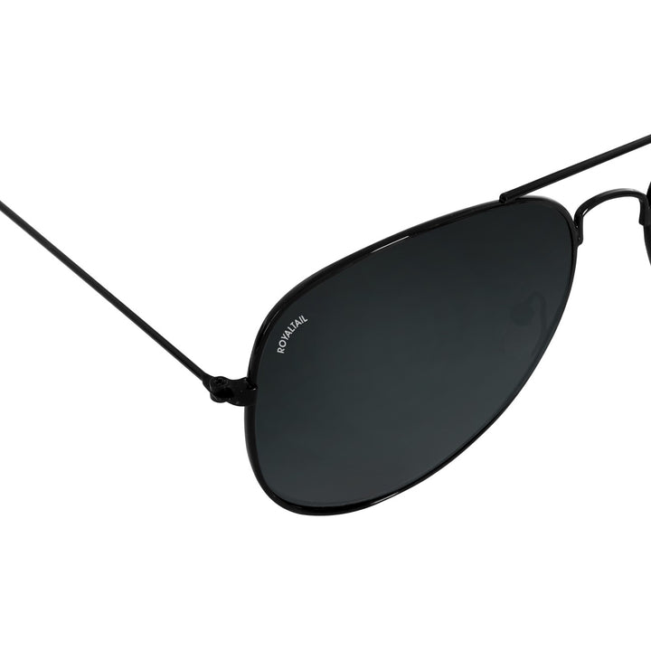 Black Classic Glass and Black Frame Aviator Sunglasses for men and Women - ROYALTAIL
