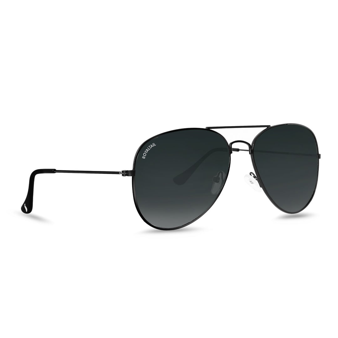 Black Classic Glass and Black Frame Aviator Sunglasses for men and Women - ROYALTAIL