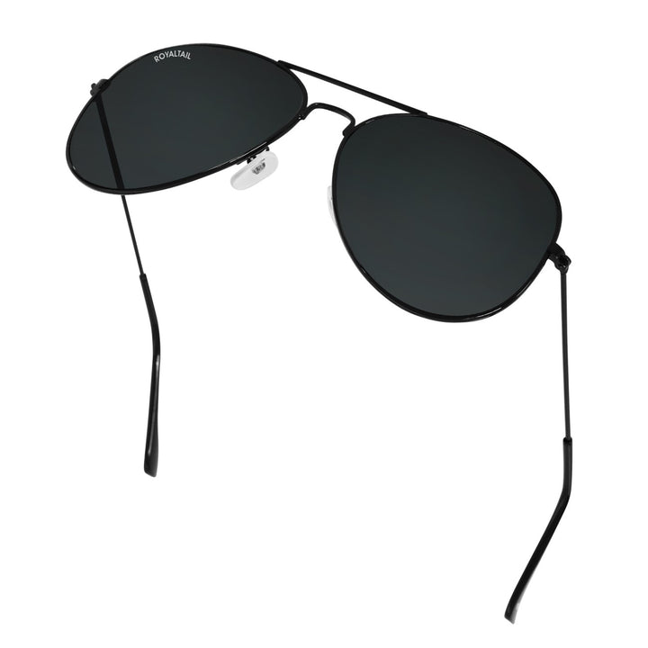 Black Classic Glass and Black Frame Aviator Sunglasses for men and Women - ROYALTAIL