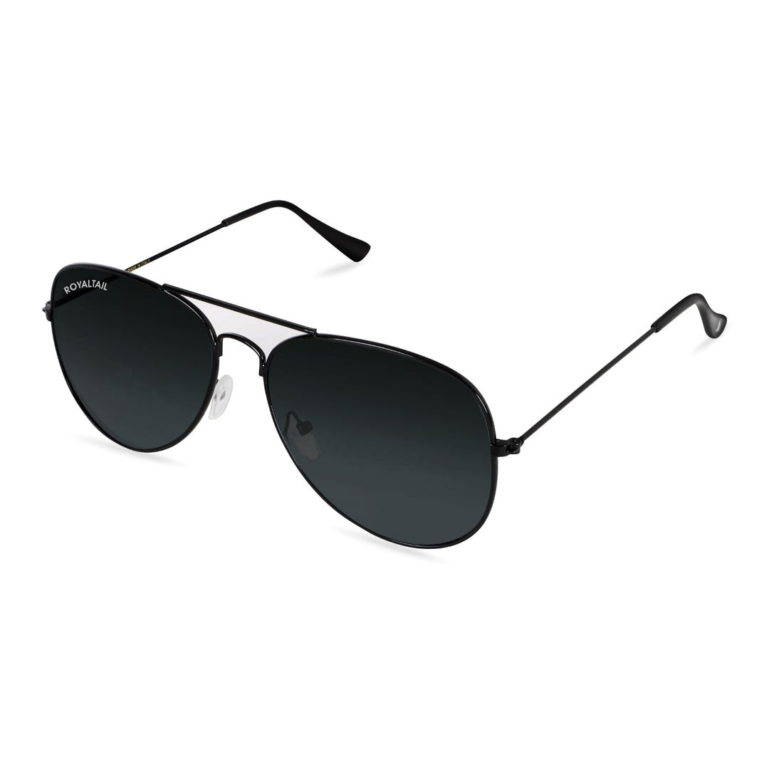 Black Classic Glass and Black Frame Aviator Sunglasses for men and Women - ROYALTAIL