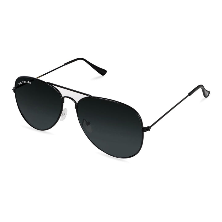 Black Classic Glass and Black Frame Aviator Sunglasses for men and Women - ROYALTAIL