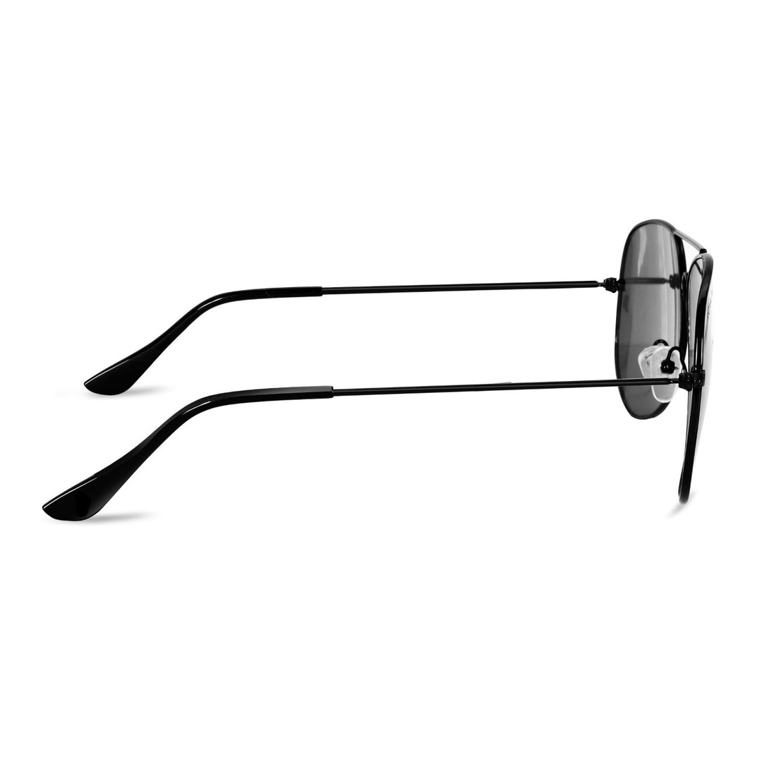 Black Classic Glass and Black Frame Aviator Sunglasses for men and Women - ROYALTAIL