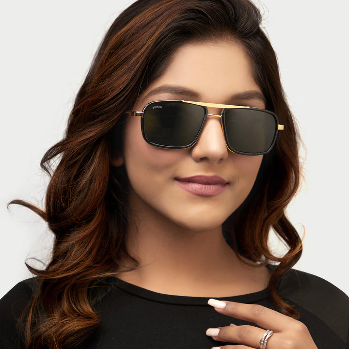 Mustsundia Green Glass and Gold Frame Square Nirvana Sunglasses - ROYALTAIL
