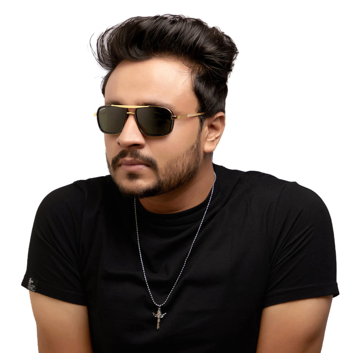 Mustsundia Green Glass and Gold Frame Square Nirvana Sunglasses - ROYALTAIL
