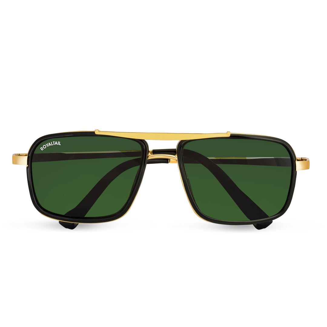 Mustsundia Green Glass and Gold Frame Square Nirvana Sunglasses - ROYALTAIL