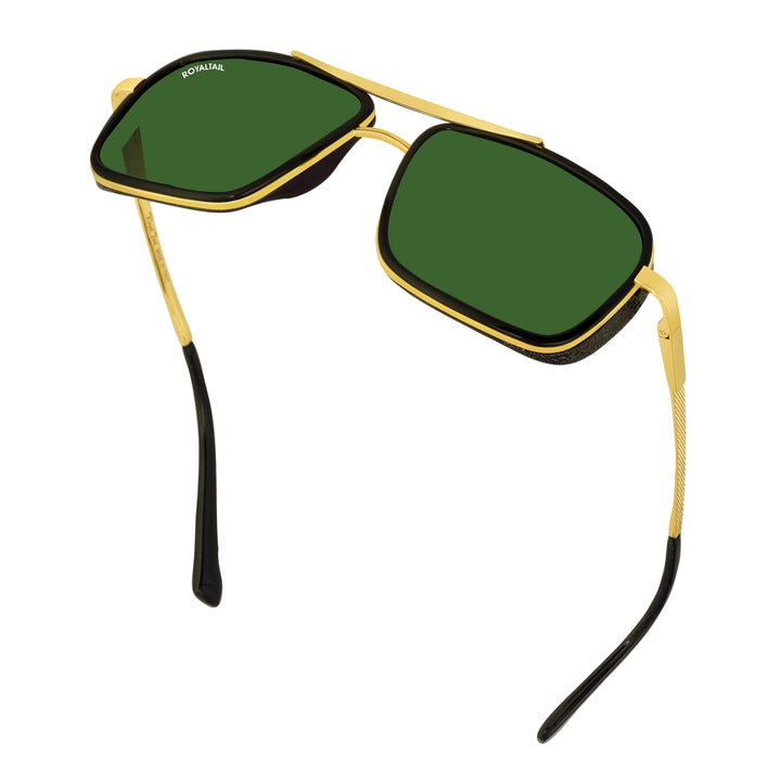 Mustsundia Green Glass and Gold Frame Square Nirvana Sunglasses - ROYALTAIL