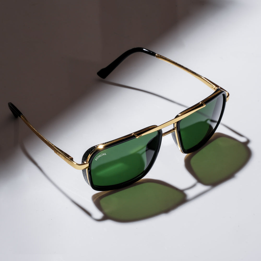 Mustsundia Green Glass and Gold Frame Square Nirvana Sunglasses - ROYALTAIL