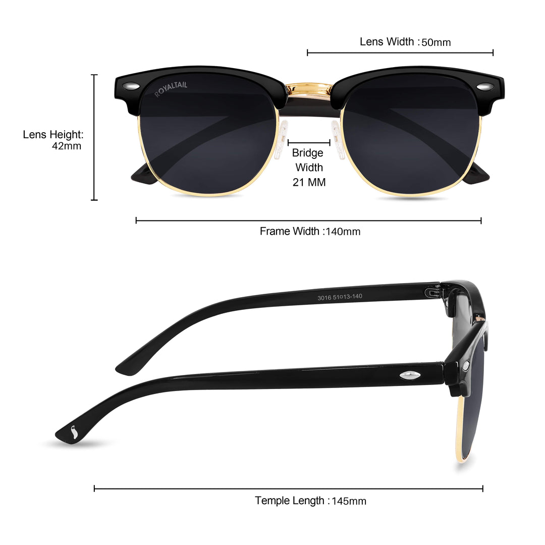 Black Glass and Gold Frame Rim Clubmaster Edition Sunglasses - Royaltail