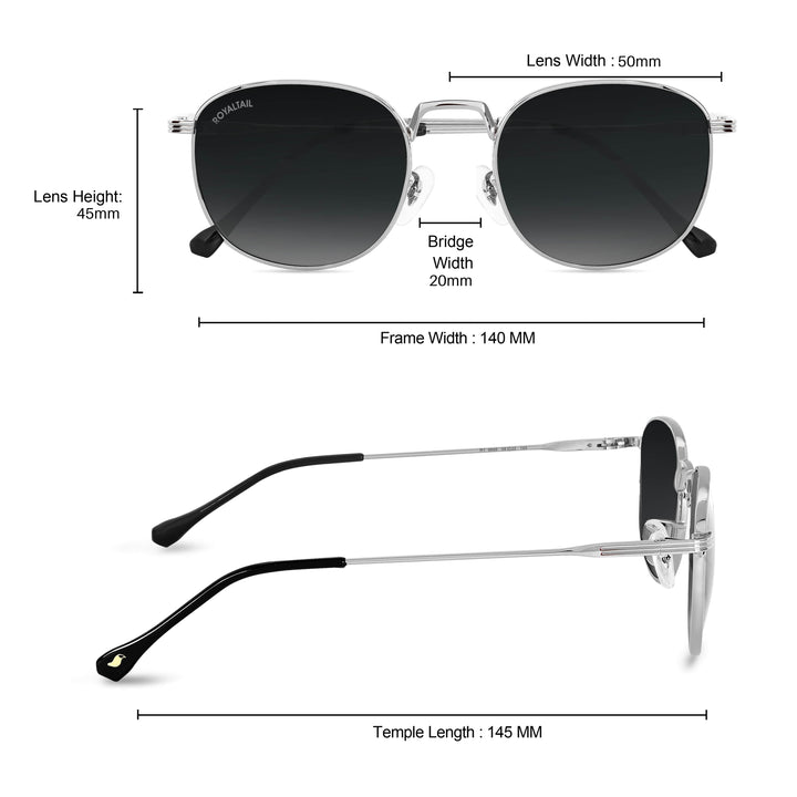 Black Glass and Silver Frame Round Medford Series Polarized Sunglasses - Royaltail