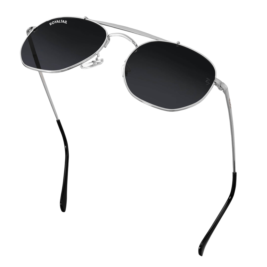 Camile Black Glass and Silver Frame Round Sunglasses - ROYALTAIL