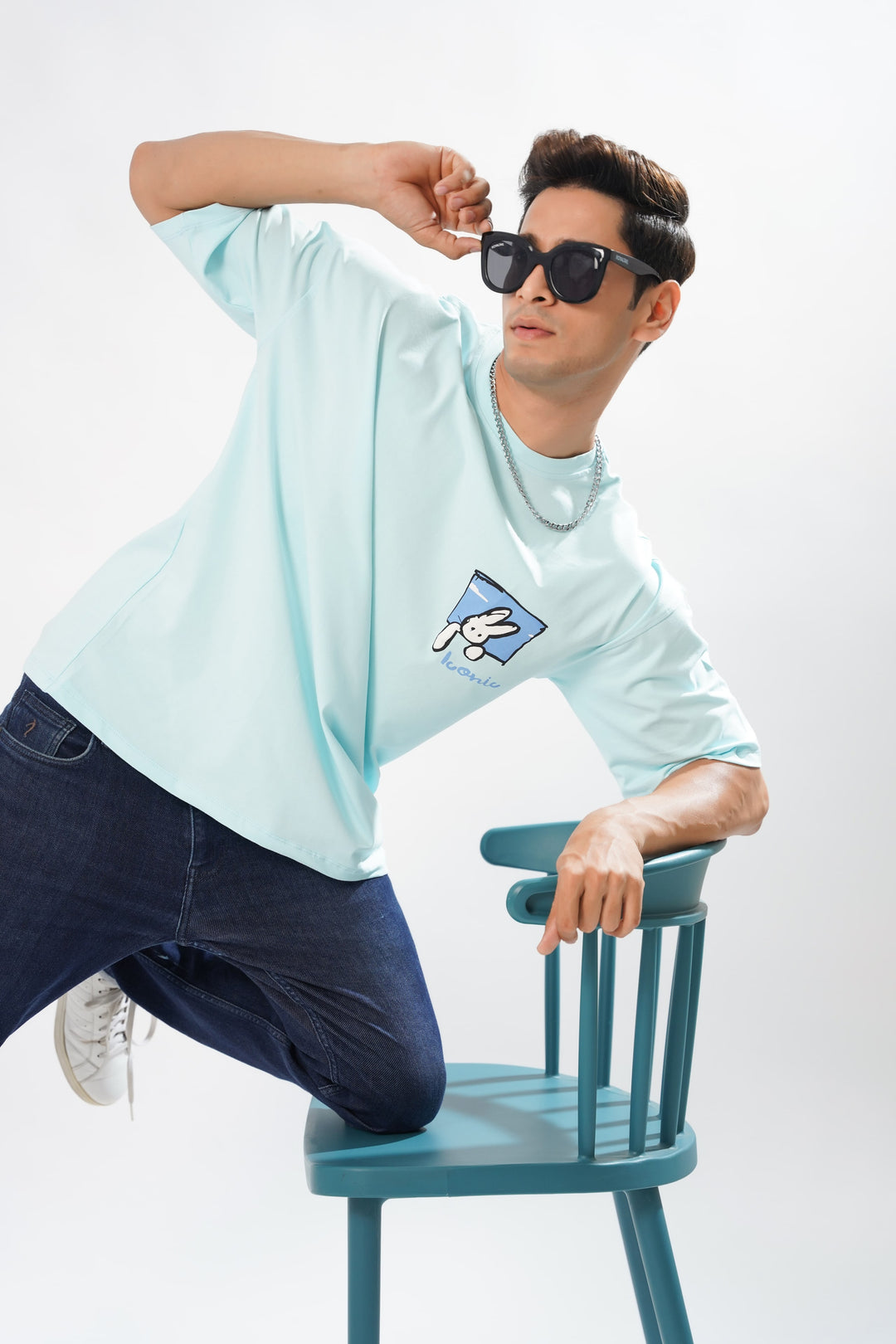 Blue Bunny Cotton Graphic Printed Oversized T-shirt - ROYALTAIL