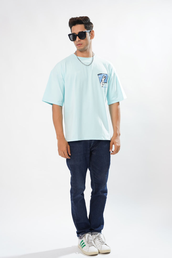 Blue Bunny Cotton Graphic Printed Oversized T-shirt - ROYALTAIL