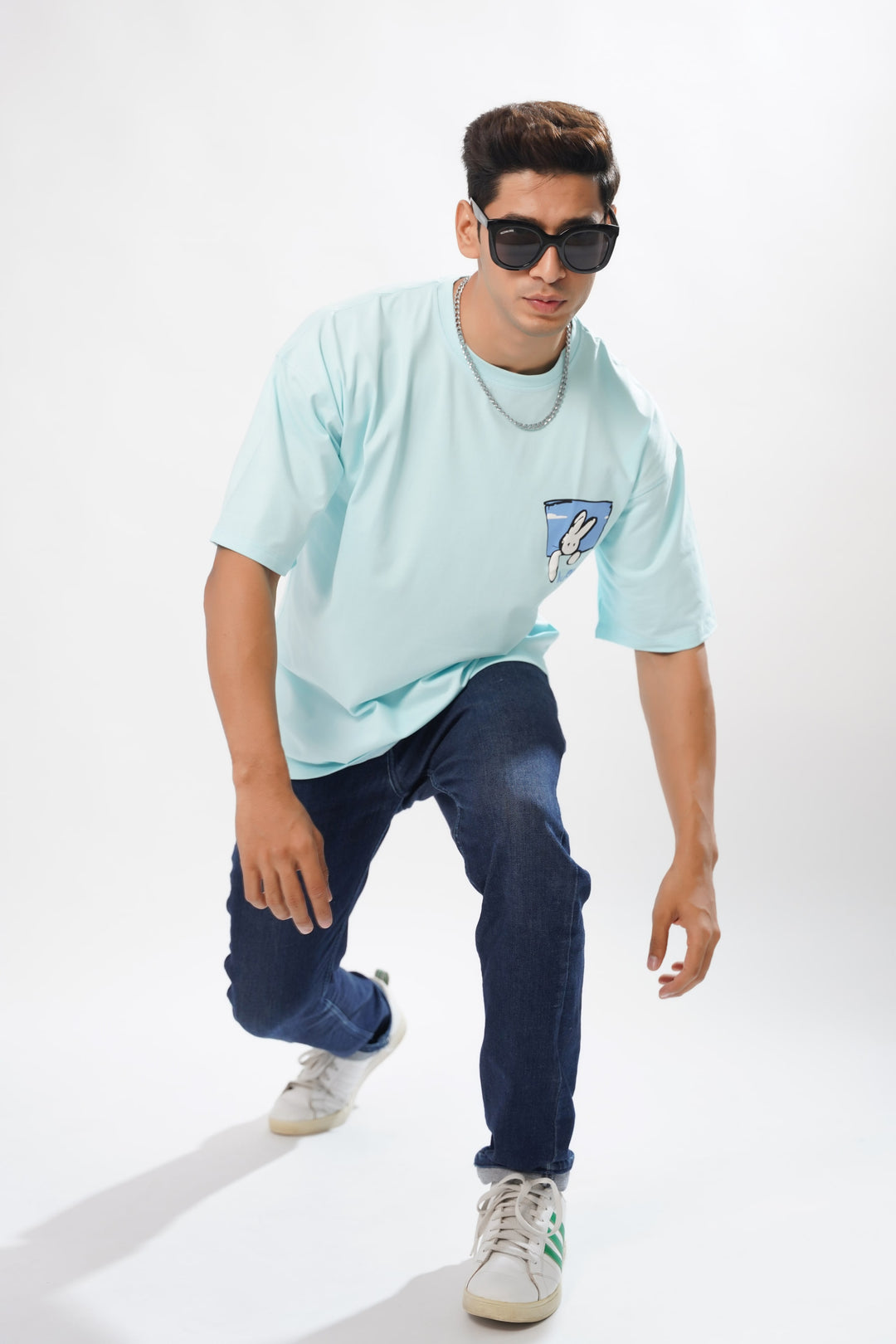 Blue Bunny Cotton Graphic Printed Oversized T-shirt - ROYALTAIL