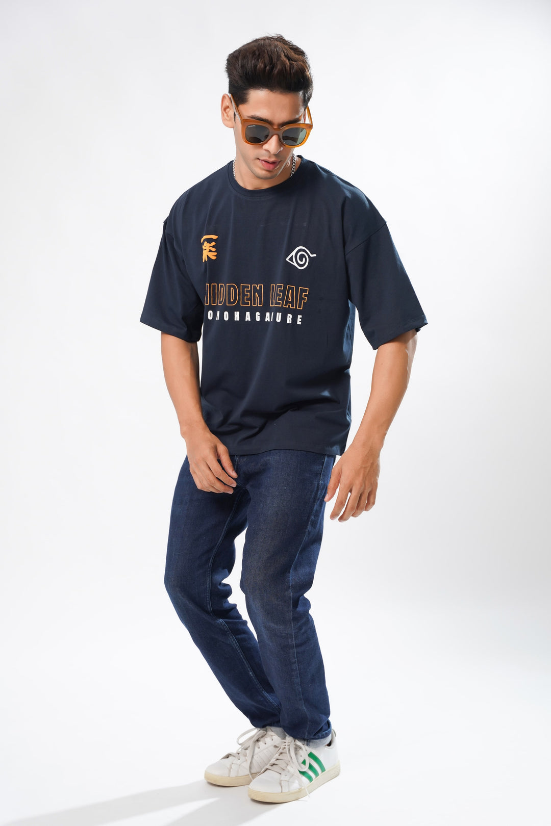 Navy Cotton Graphic Printed Oversized T-shirt - ROYALTAIL