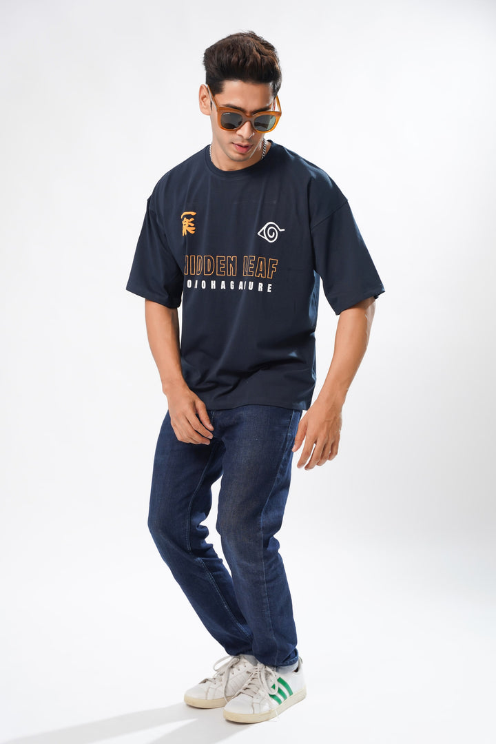 Navy Cotton Graphic Printed Oversized T-shirt - ROYALTAIL